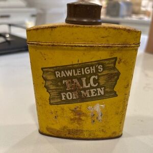 Rawleigh’s Talc for men vintage can of talc.